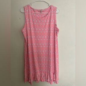 LULU-B pink, white, and orange geometric active/swim dress